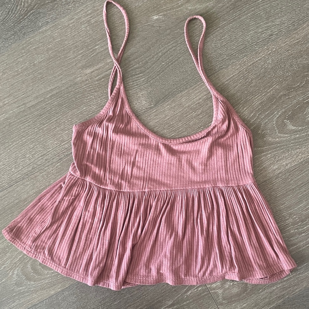 Ribbed Pink Peplum Camisole Tank